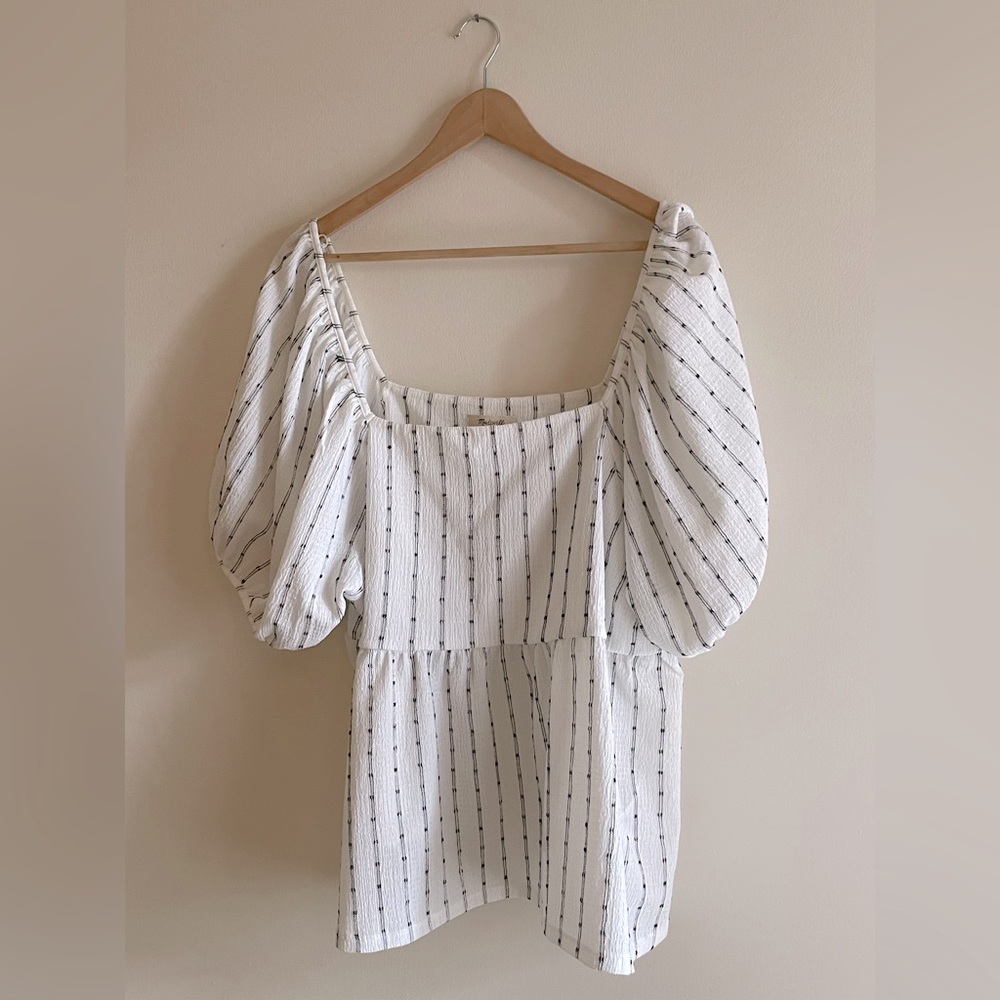 Madewell white with black stripes peplum top, XXL